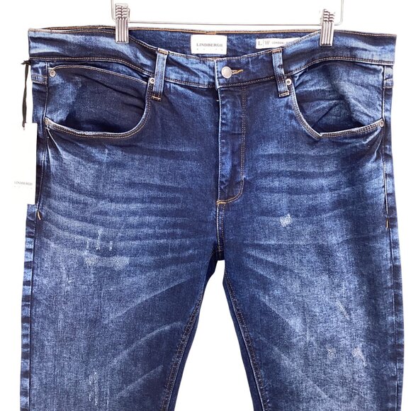 Lindbergh White Mens London Slim Fit Jeans Size 38x34 NWT Distressed Blue‎ Denim - Picture 2 of 10